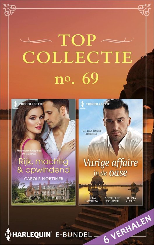 Top Collection n° 69 : 'Riche, puissant et excitant' avec un couple, 'Affaire ardente dans l'oasis' avec un couple et le texte 'Sable chaud, soleil chaud, baisers chauds !'