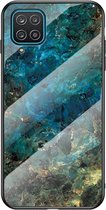 Telefoonhoesje geschikt voor Samsung Galaxy A12 - silicone TPU glas hoesje case - marmer blauw