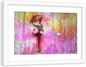 Foto in frame , Vrouw huppelend van blijdschap ,120x80cm , multikleur , wanddecoratie