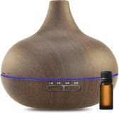 MaxxHome Aroma Diffuser met Olie en afstandsbediening - met RGB verlichting - Luchtbevochtiger – Verdamper – Aromatherapie - Geurverspreider - Hout + Flesje olie