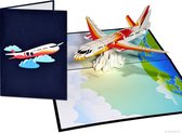 Popcards popupkaarten – Vliegtuig Straalvliegtuig Piloot Steward Stewardess Vakantie Vliegvakantie Vliegreis Boeing Airbus Iberia KLM Transavia pop-up kaart 3D wenskaart