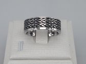 Edelstaal ring zilverkleur met banden profiel zwart coating in maat 22.. Deze ring is zowel geschikt voor dame of heer.