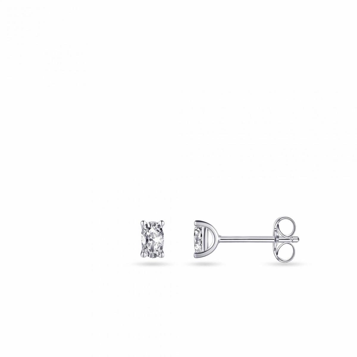 Jewels Inc. - Oorsteker - Solitaire gezet met een Ovaal geslepen Zirkonia Steen - 5mm x 3mm - Gerhodineerd Zilver 925