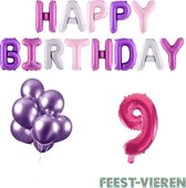 9 jaar Verjaardag Versiering Ballon Pakket Pastel & Roze