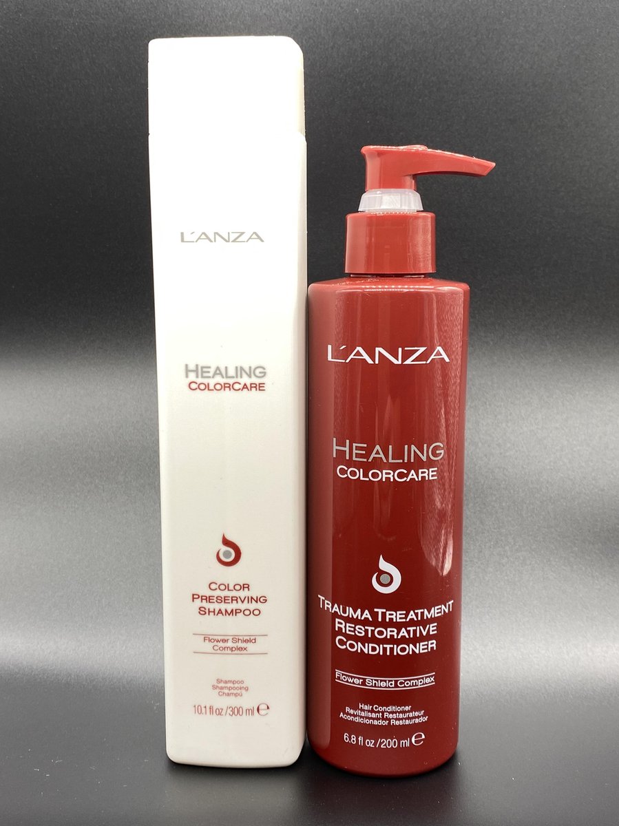 L'anza Healing Colorcare Intens treatment - Color-Preserving Shampoo 300ml en Trauma Treatment Restorative Conditioner 200ml - Herstel van beschadigd gekleurd haar