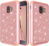 Glitter poeder contrast huid schokbestendig siliconen + pc beschermhoes voor Galaxy J2 Core 2018 (rose goud)