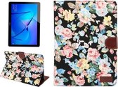 Voor Huawei MediaPad M3 Lite 10 inch Bloempatroon Doek Oppervlak PC Horizontale Flip Lederen Beschermhoes met Houder & Kaartsleuven & Portemonnee & Fotolijst (Zwart)