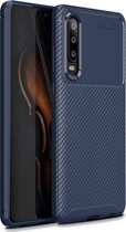 Carbon Fiber Texture Shockproof TPU Case voor Huawei P30 (blauw)