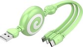 SJX-CB04 5A USB naar 8-pins + USB-C / Type-C + Micro USB 3-in-1 intrekbare snellaadgegevenskabel (groen)