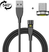2 m USB naar Micro USB 540 graden roterende magnetische oplaadkabel (zwart)
