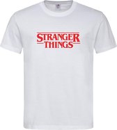 Wit T shirt met Rood "Stranger Things" tekst maat S