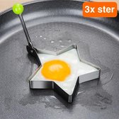 Ei vorm ster – 3 stuks – pannenkoeken vorm – Ei frame – ei ster – Pancake – Bak ring – Egg bakvorm - Omelettes - RVS