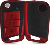 kwmobile autosleutelhoes compatibel met VW Golf 7 MK7 3-knops autosleutel - TPU beschermhoes in rood / zwart - Autosleutelcover