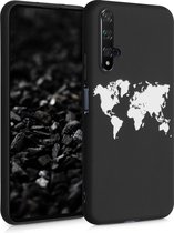 kwmobile telefoonhoesje compatibel met Huawei Nova 5T - Hoesje voor smartphone in wit / zwart - Wereldkaart design