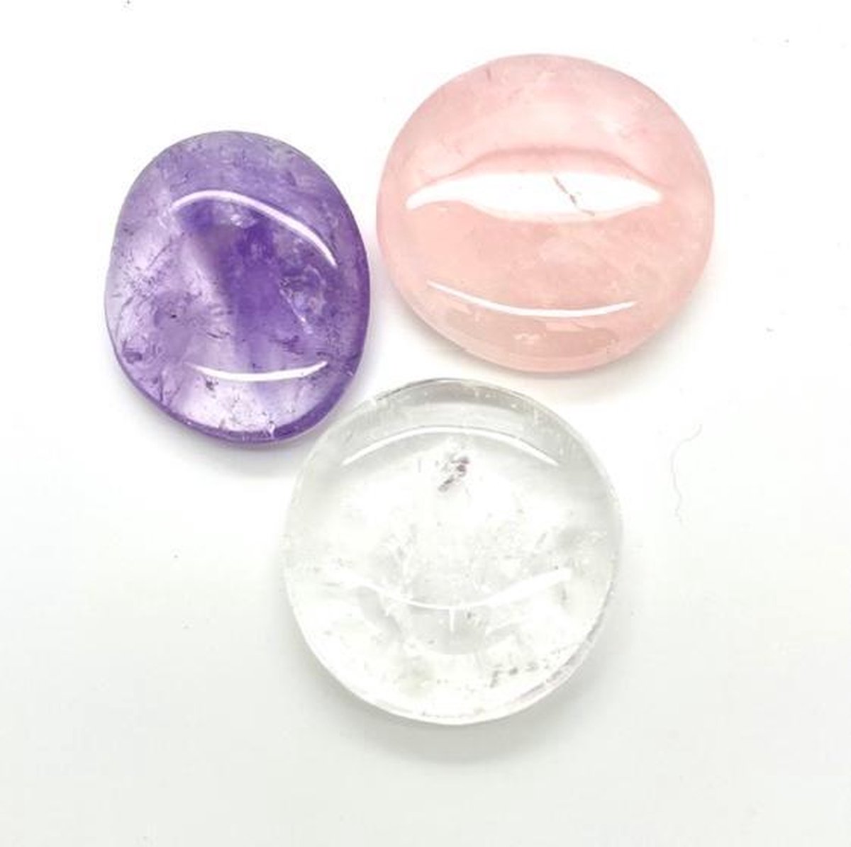 Drie eenheid/ gouden driehoek edelstenen zak/ massage stenen amethist bergkristal en rozenkwarts.
