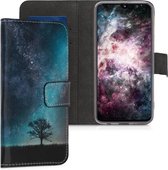 kwmobile telefoonhoesje voor Samsung Galaxy A40 - Hoesje met pasjeshouder in blauw / grijs / zwart - Sterrenstelsel en Boom design