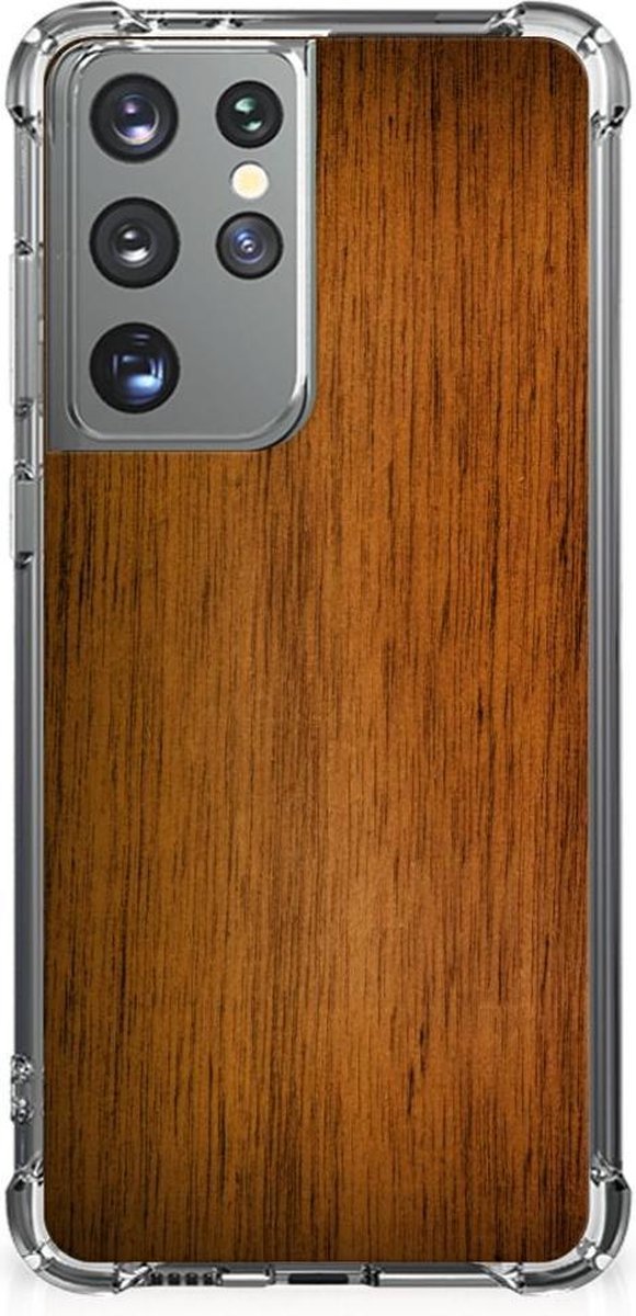 Samsung Galaxy S21 Ultra Stevig Telefoonhoesje Donker Hout