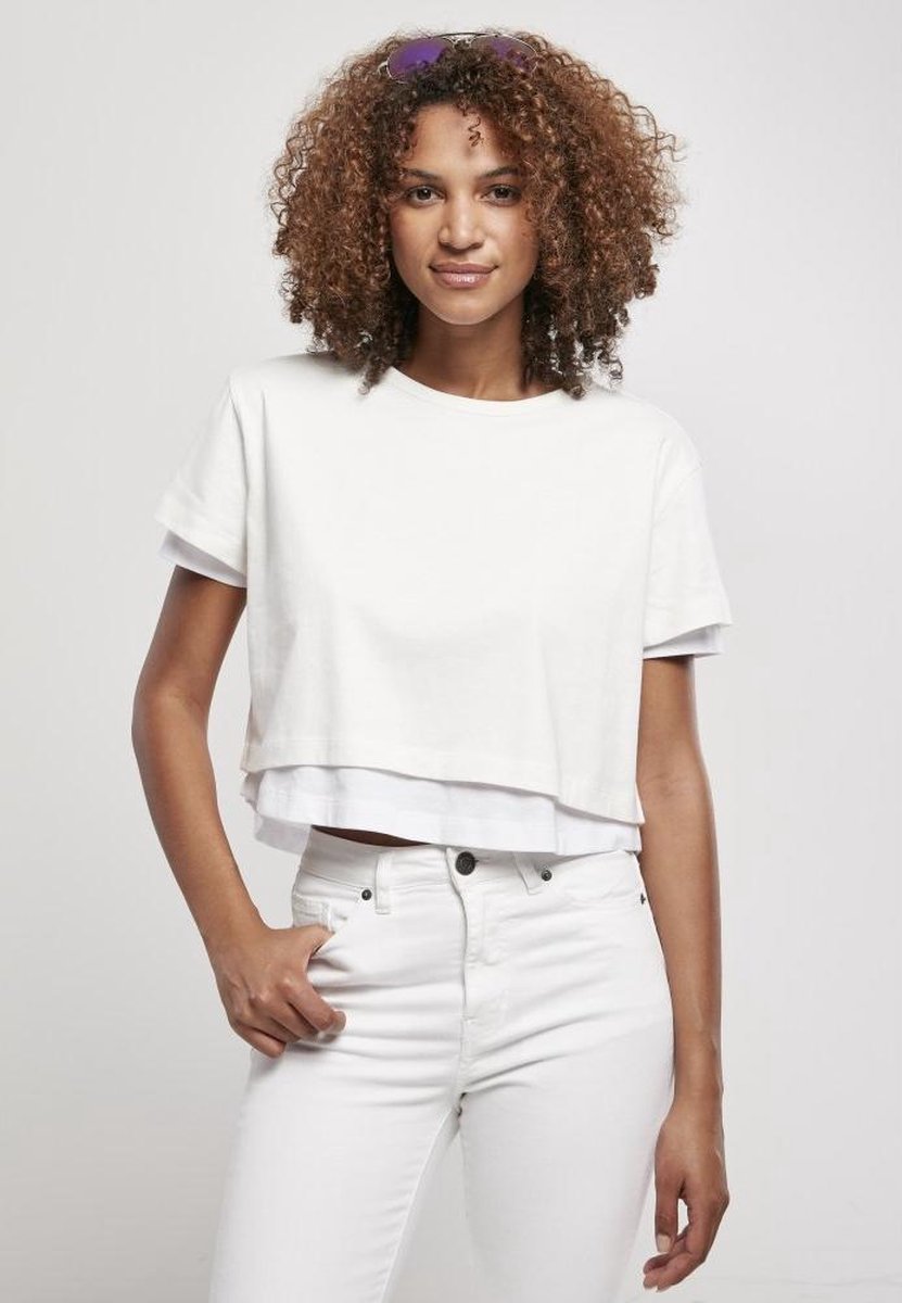 Urban Classics Full Double Layered Dames T-shirt XS Wit