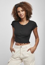 Urban Classics Crop top -S- Button Up Rib Zwart