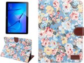 Voor Huawei MediaPad M3 Lite 10 inch Bloempatroon Doek Oppervlak PC Horizontale Flip Lederen Beschermhoes met Houder & Kaartsleuven & Portemonnee & Fotolijst (Blauw)