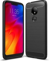 TPU-hoesje van koolstofvezel met geborstelde textuur voor Motorola Moto G7 Power US-versie (zwart)