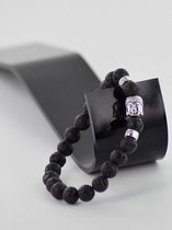 Armband natuurlijke zwarte lava met Buddha