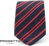 Luxe stropdas - zijde - gestreept - marineblauw - rood