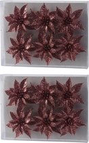 18x stuks decoratie bloemen rozen roze glitter op clip 8 cm - Decoratiebloemen/kerstboomversiering/kerstversiering