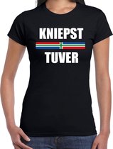 Kniepst tuver met vlag Groningen t-shirts Gronings dialect zwart voor dames 2XL