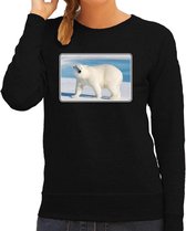 Dieren sweater met ijsberen foto - zwart - voor dames - natuur / ijsbeer cadeau trui - kleding / sweat shirt S