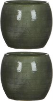 3x pot de fleurs en céramique de couleur vert brillant pour plante d'intérieur H12 x D14 cm - Cache-pots d'intérieur
