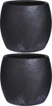 2x stuks bloempot in kleur mat zwart keramiek voor kamerplant H18 x D20 cm- plantenpotten binnen
