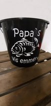 Emmer - Tekst - 5 liter - Zwart - Papa's Vis Emmer - Kado - Gift
