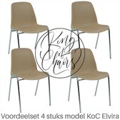 King of Chairs -set van 4- model KoC Elvira beige met verchroomd onderstel. Kantinestoel stapelstoel kuipstoel vergaderstoel tuinstoel kantine stoel stapel kantinestoelen stapelsto