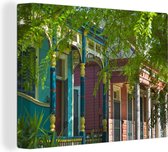 Canvas Schilderij Gekleurde huizen in New Orleans - 120x90 cm - Wanddecoratie