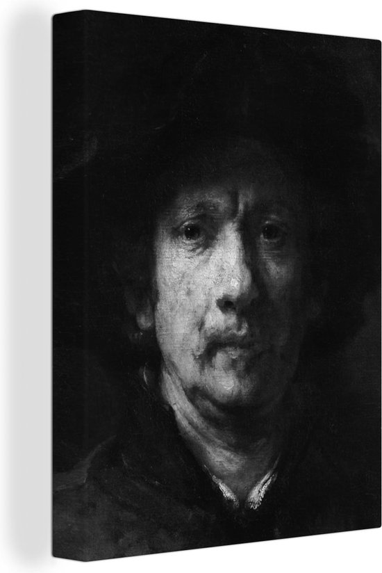 Canvas Schilderij Zelfportret - Rembrandt van Rijn - 90x120 cm - Wanddecoratie