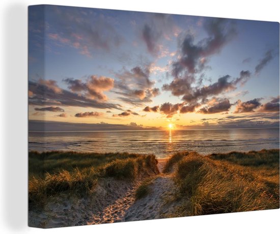 Canvas Schilderij Kleurrijke zonsondergang boven de kalme duinen - 120x80 cm - Wanddecoratie