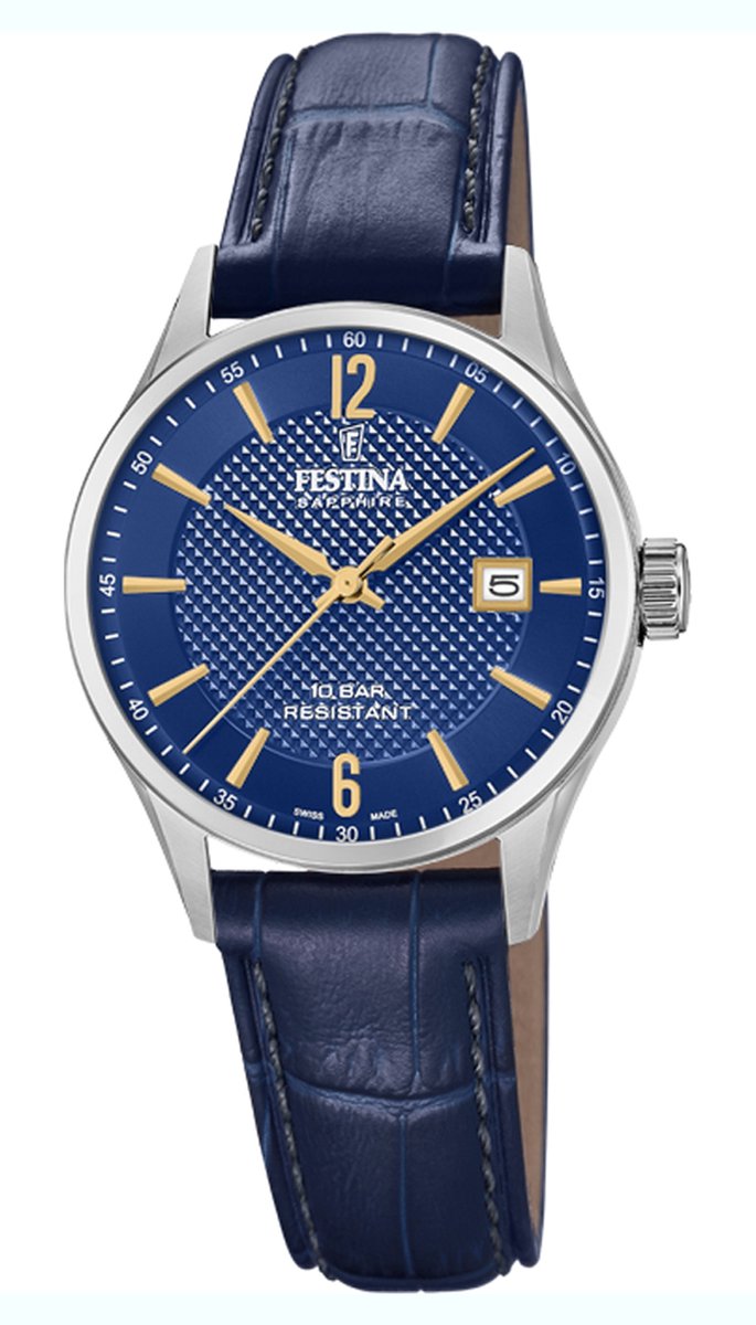 Festina Swiss Made Horloge - Festina dames horloge - Blauw - diameter 29 mm - roestvrij staal