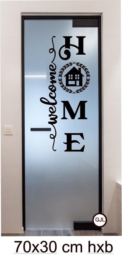 Muur - Raam - Deur sticker Home - Welkom  - Spiegel - Ramen - Wand - Decoratief  -Woonkamer - Slaapkamer - Hal - Kleur zwart  70 x 30 cm