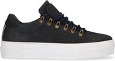 Manfield - Heren - Blauwe nubuck sneakers met dubbele tong - Maat 44
