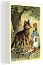 Une illustration vintage du Petit Chaperon Rouge et du Bad Wolf sur toile 60x80 cm - Tirage photo sur toile (Décoration murale salon / chambre)