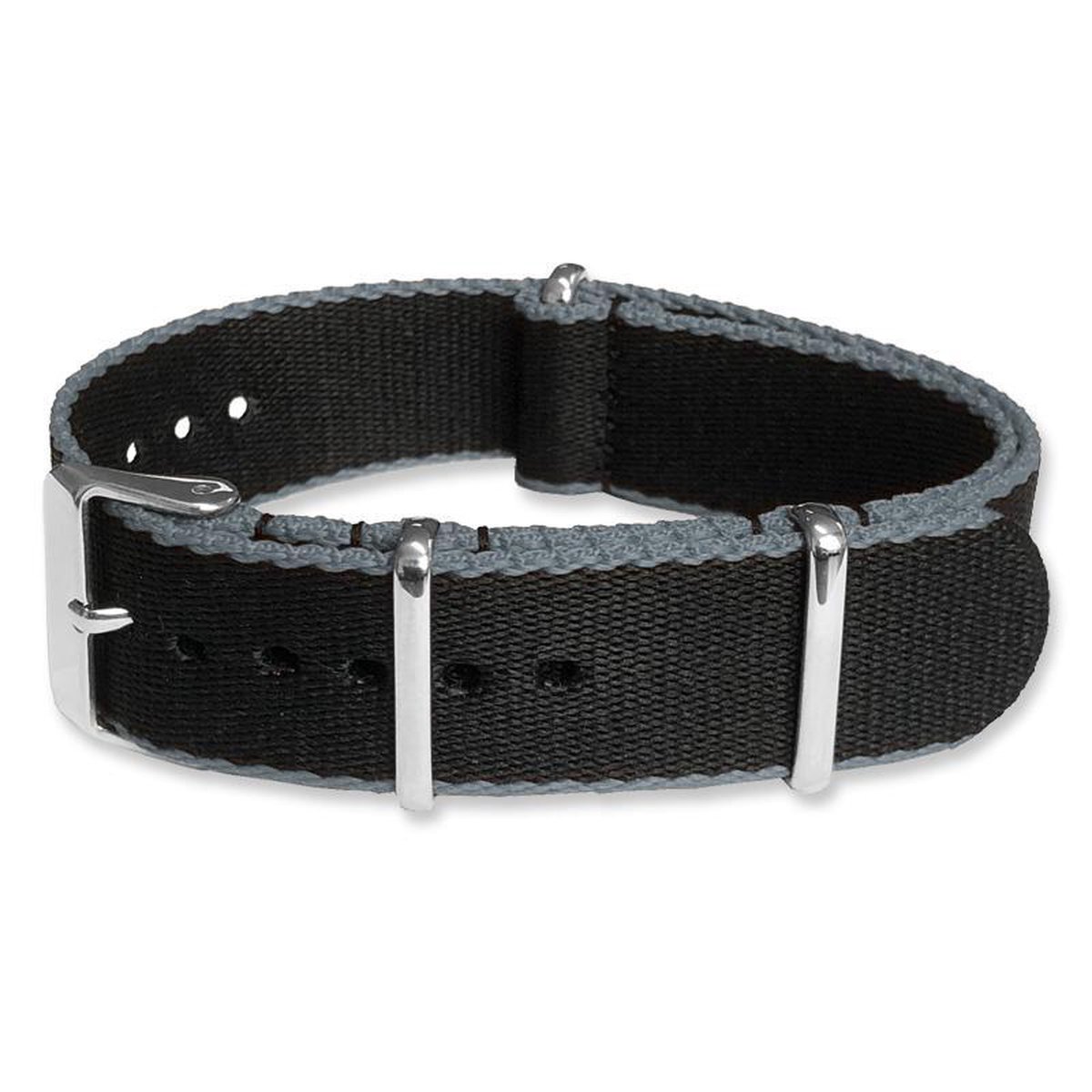 Seatbelt NATO Horlogeband Deluxe Nylon Strap Zwart Grijs 20mm