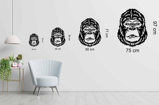Décoration murale - Tête de Gorilla - XS - 30x23cm - AshwoodWhite - décoration murale - Line Art