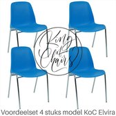 King of Chairs -set van 4- model KoC Elvira azuurblauw met verchroomd onderstel. Kantinestoel stapelstoel kuipstoel vergaderstoel tuinstoel kantine stoel stapel kantinestoelen stap