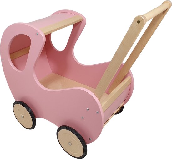Playwood Houten Poppenwagen roze klassiek met kap