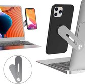 Magnetische telefoonhouder voor Laptop, Monitor of Tablet - Universeel telefoonhouder - Laptop accessoire - Extra dubbelzijdig tape - Aluminium - Zilvergrijs