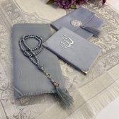 Grijs Fluwelen Yaseen cadeauset, islamitische cadeauset met Yaseen boek gebed mat vrouwen sjaal, cadeau voor bruiloft, Eid, verjaardag, moederdag