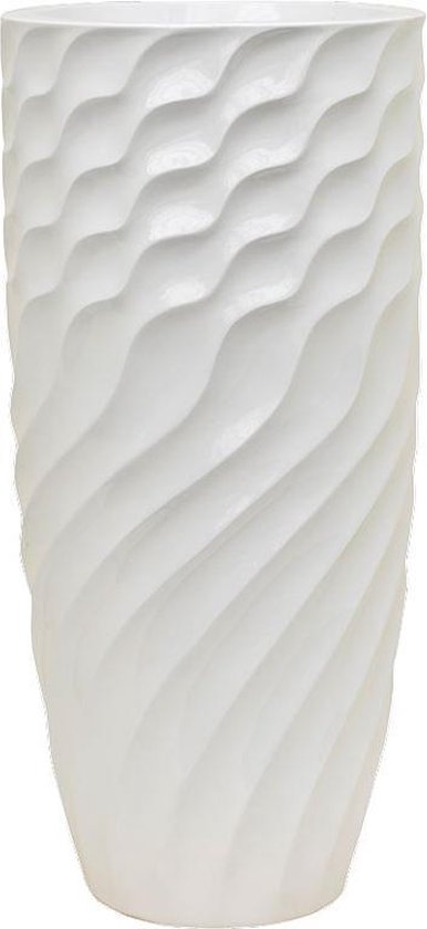 Zaliv vaas wit 81cm hoog | Hoge hoogglans witte XL vaas met golfpatroon | Grote bloempot plantenbak vazen