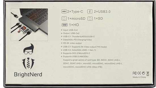 BrightNerd 7-in-1 USB-C Dock HUB - Geschikt voor Apple Macbook Pro / Air - 4K HDMI - Thunderbolt 3 - USB 3.0 / SD / Docking station  - ook voor Model 2020 -> - BrightNerd
