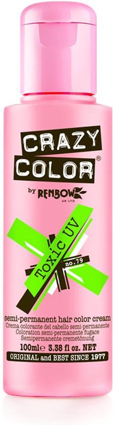 Roze flesje Crazy Color Toxic UV haarverf, 100 ml.
